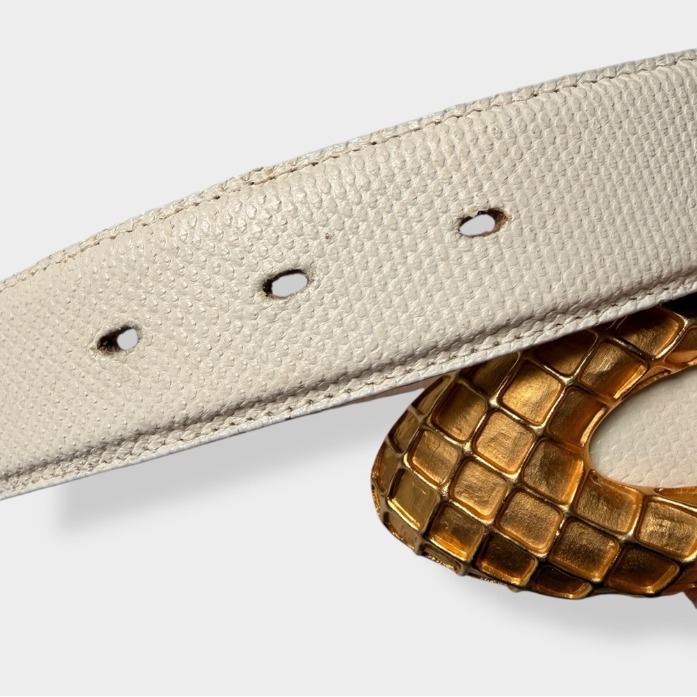 Carlisle Vintage 80s Belt Leather Karen Callan Brushed Gold Buckle Glam XS - Picture 5 of 14